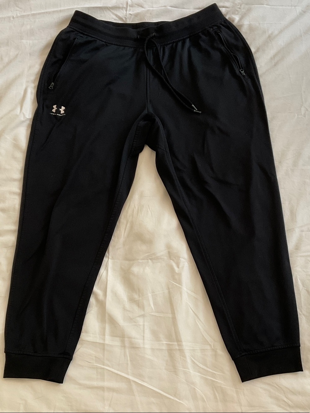 Under Armour Mens XL Black Sportstyle Tricot Joggers Sweatpants Zipper Pockets